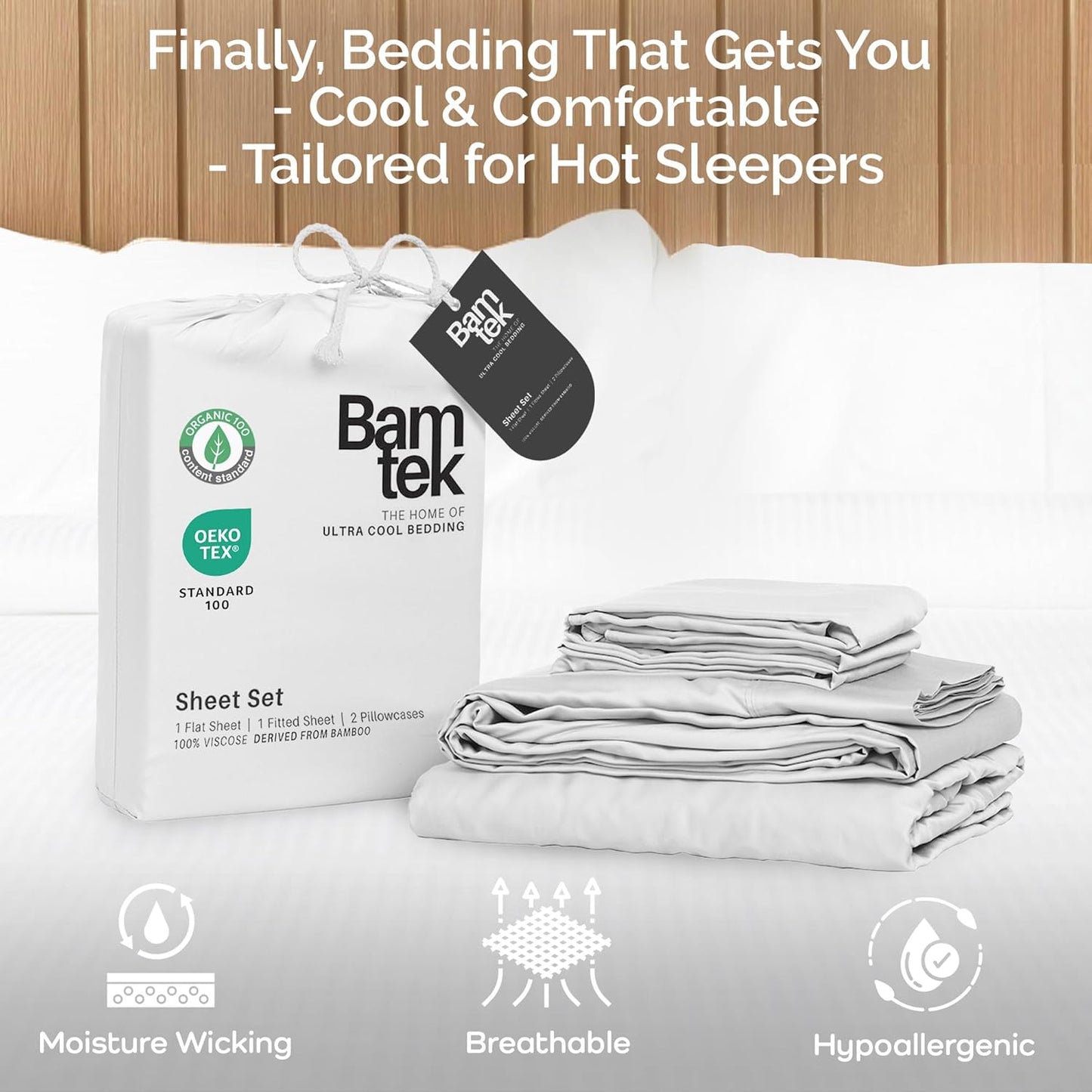 100% Viscose from Bamboo Sheets Queen Size, Super Soft Bedding Set, 4PC Cooling Sheets for Hot Sleepers, Vegan Silk Moisture Wicking, Organically Grown Bedsheet, White - 60" x 80"