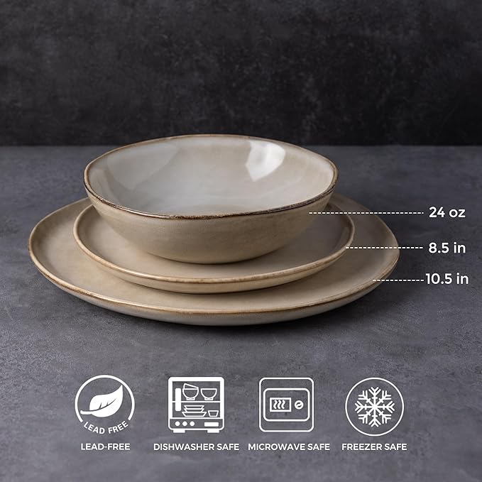 AmorArc Ceramic Dinnerware Sets,Handmade Reactive Glaze Stoneware Plates and Bowls Sets,Highly Scratch Resistant | Dishwasher & Microwave Safe Dishes Set,Service for 12 (36pc)