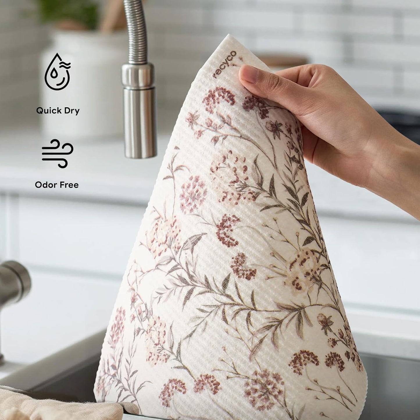 RECYCO Swedish Dishcloths for Kitchen | 4 Pack Oversized Washable Dish Rags | Large Cellulose Reusable Cleaning Paper Towels | Absorbent Counter Dish Cloth Sponge XL Kitchen Wipes, 12" L x 10" W