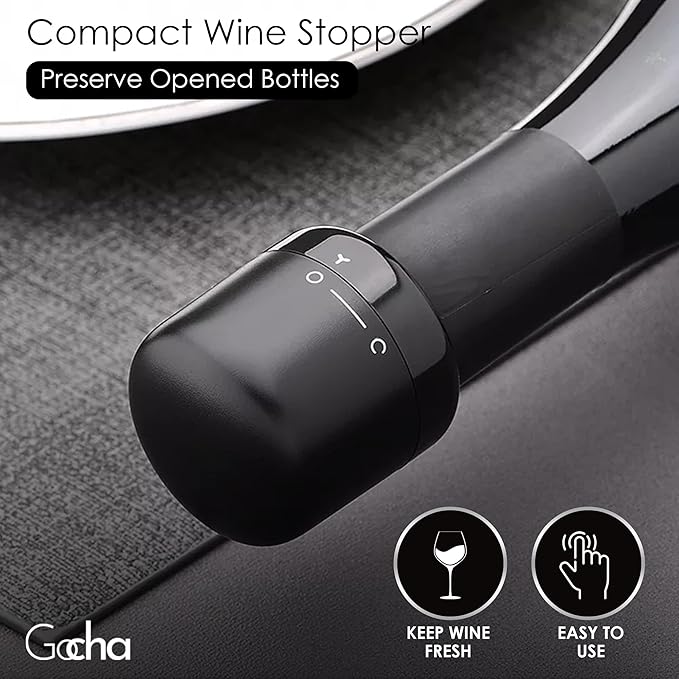 GOCHA | Vacuum Wine & Champagne Preserver Set | Built-in Vacuum Seal Technology | 1.5 inch Silicone Twist Top | Reusable, Leak Proof Cork | (Pack of 4, 2 Wine + 2 Champagne)