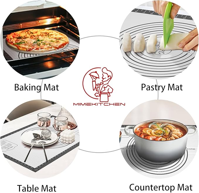 Silicone Baking Mat, Non Stick Silicone Pastry Mat for Dough Rolling, Fondant Mat, Pie Crust Pizza, Macaron,Cookie Sheet, Reusable Baking Supplier Tools White Gray 32X24INCH