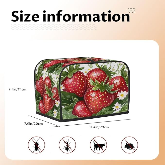 Tropical Fruit Strawberry Flower Toaster Cover 2 Slice Dust and Fingerprint Protection Toaster Bread Maker Covers Washable Kitchen Small Appliance Covers for Kitchen Accessories Decor Bakeware Gift