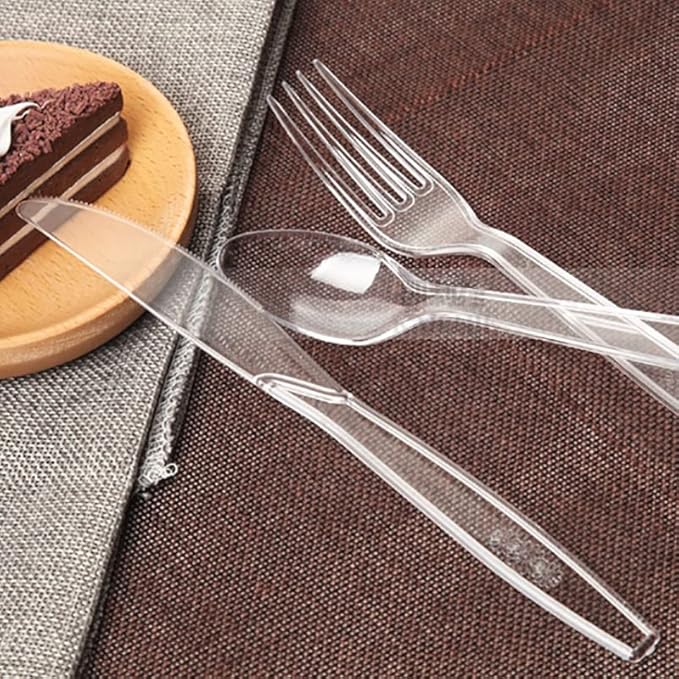 500 Count Clear Plastic Spoons, Heavy Weight Disposable Spoons Cutlery Plastic Utensils, Clear PlasticSilverware Bulk