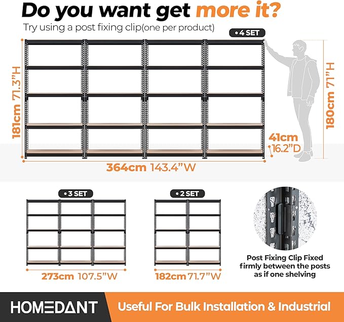 HOMEDANT 5 Tier Storage Shelves Adjustable Laminated Boltless Garage Metal Shelving Unit Heavy Duty Utility Rack Shelf Warehouse Pantry Closet Kitchen 35.9" W x 16.2" D x 71.3" H 1Pack