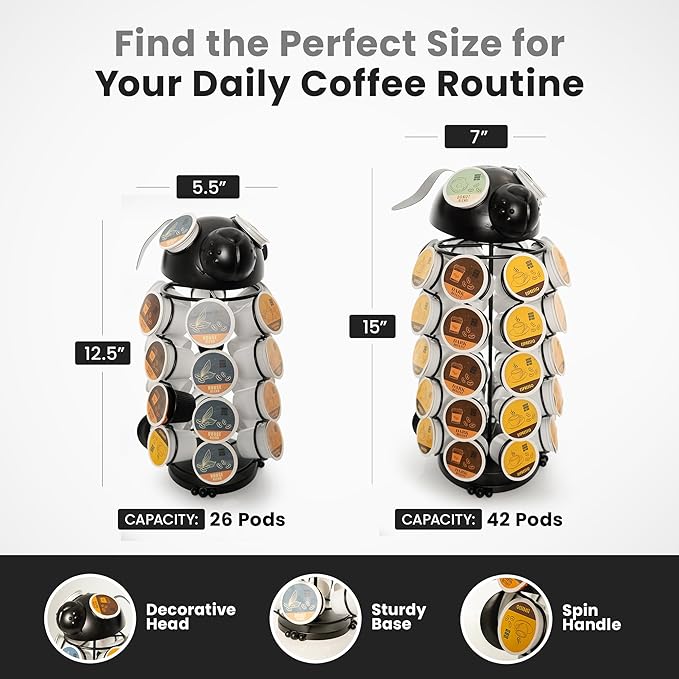 Made Easy Kit Carousel Coffee Pod Holder - Compatible with Keurig K-Pods K-Cups - Countertop 360 Spin Rack Storage Organizer - Revolving Base - Capsule Café Station Bar (Dog Black, Large)