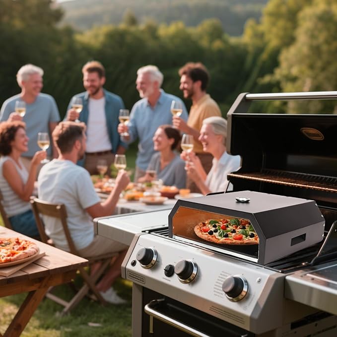 Hisencn Pizza Oven Attachment for Blackstone Grill, Outdoor Pizza Oven Accessories for Traeger, Pit Boss, Camp Chef, Z Grills, GMG Pellet Grill, Portable Pizza Maker With 13" Pizza Stone