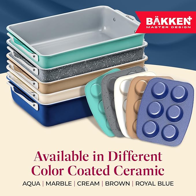 Bake with Elegance: 6-Cup Cake/Muffin Pan Set - Blue, Teal, Marble, Golden, Cream - Aluminized Steel with Ceramic Non-Stick Coating, PFOA & PFAS Free - Non-Toxic, Heavy-Duty Bakeware