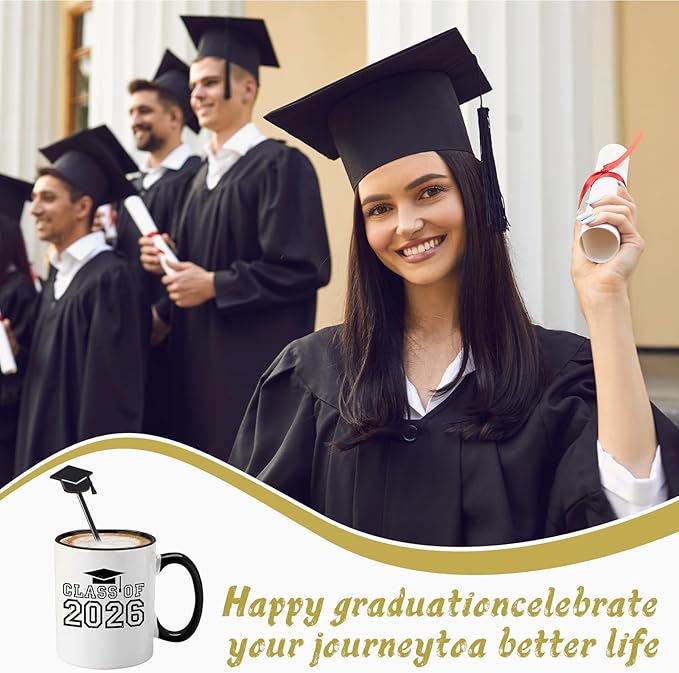 SiliFine 60 Pcs Graduation Cap Drink Stirrers Graduation Stir Sticks Coffee Stirrers Cocktail Mixers Plastic Swizzle Sticks Hot Cocoa Bar Supplies for Party Bar Coffee Tea Favors (Black)