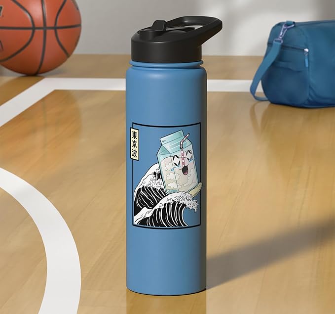 Happy Milk Carton Surfing Kanagawa Wave Kawaii Aesthetic Stainless Steel Insulated Water Bottle