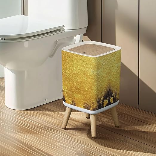 Small Trash Can with Lid Gold texture for cover cards flyers poster Bronze paint Stone backdrop Wastebasket with Press Cover Dog Proof Garbage Can Waste Bin for Kitchen Bathroom Nursery 2.6 Gallon