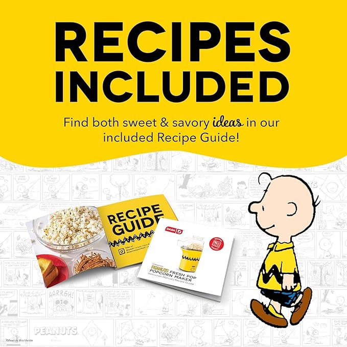 Peanuts DASH Fresh Pop Popcorn Maker - Oil-Free, Air Popcorn Popper - With Measuring Cup & Recipe Guide - Perfect for Movie Nights - 16 Cups