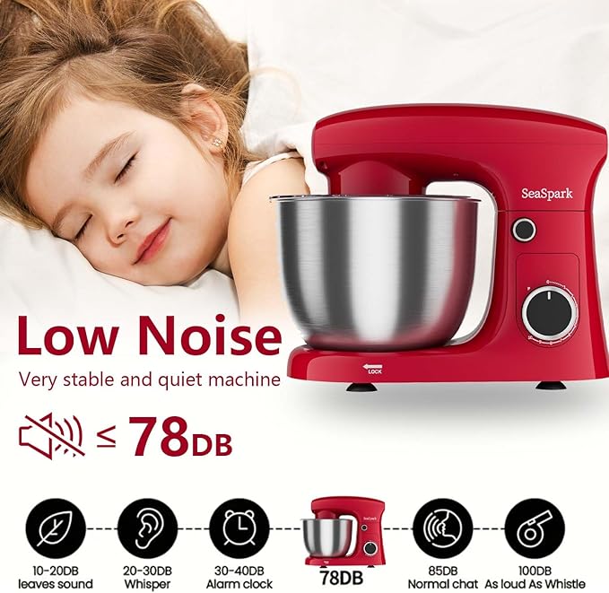 Stand Mixer, 3 in 1 Stand Mixer, 5.5Qt Electric Mixer, Mixer with Stainless Dough Hook, Wire Whip & Beater, Food Mixer for Baking, Cake and Most Home Cooks, Red