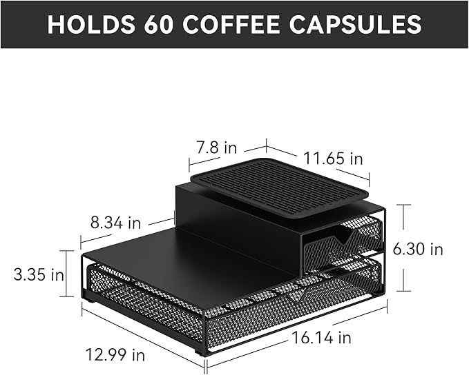 K Cup Organizer for Coffee Station - Sturdy Machine Base 60 Coffee Pod Storage Drawer, Non-Sagging Stand Compatible with Keurig K-Cup Pods, Anti-Vibration, No Assembly (Black)