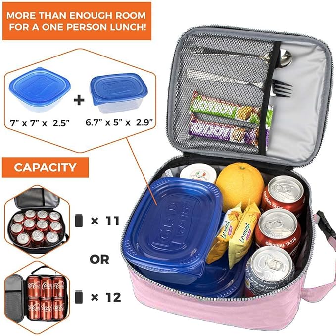 ZM-YOUTOO Lunch Box for Men - Reusable Lunch Bag Men Adult Women- Insulated Small LunchBox (Pink)