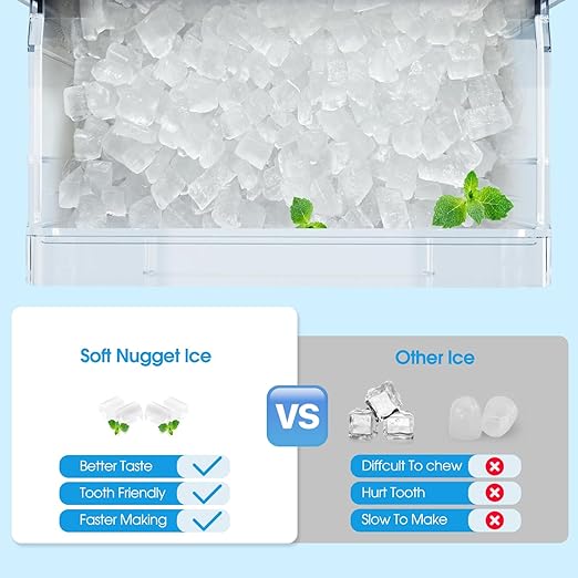 VECYS Nugget Ice Maker, 33LBS/Day Countertop Ice Machine, Self-Cleaning Portable Pellet Ice Maker with Stainless Steel Trim, 3.8L Side Water Tank, Chewable Sonic Ice for Home, Office, Bar