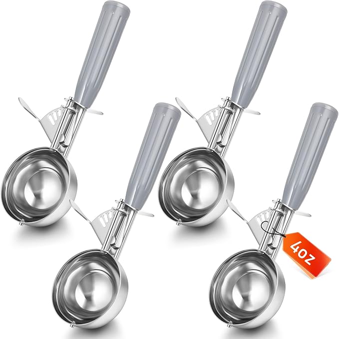 Reallnaive 4 Pcs Release Cookie Scoops Ice Cream Scooper with Trigger Release Portion Scoop Stainless Steel for Portion Control, Baking Food, Cookie Dough (4 oz,Gray)
