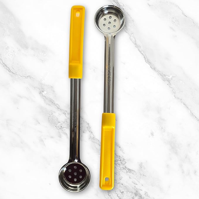 1 Ounce Slotted Stainless Steel Portion Control Ladle Spoon for Measuring and Serving; Commercial Grade Serving Scoops [Pack of 2]