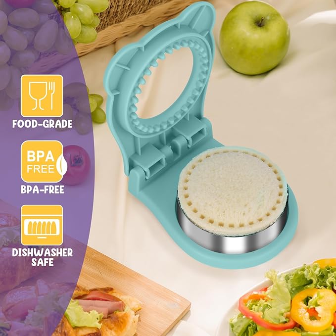 TACGEA Uncrustable Sandwich Cutter Maker – Sandwich Sealer and Cutter for Lunchbox and Breakfast, Circle Shape, Light Blue