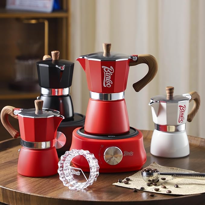 Bincoo Espresso Maker Stovetop, Moka Pot 6-Cups, Espresso Pot Classic Italian Coffee Maker,Single Safety Valve (Black, 6 Cup)