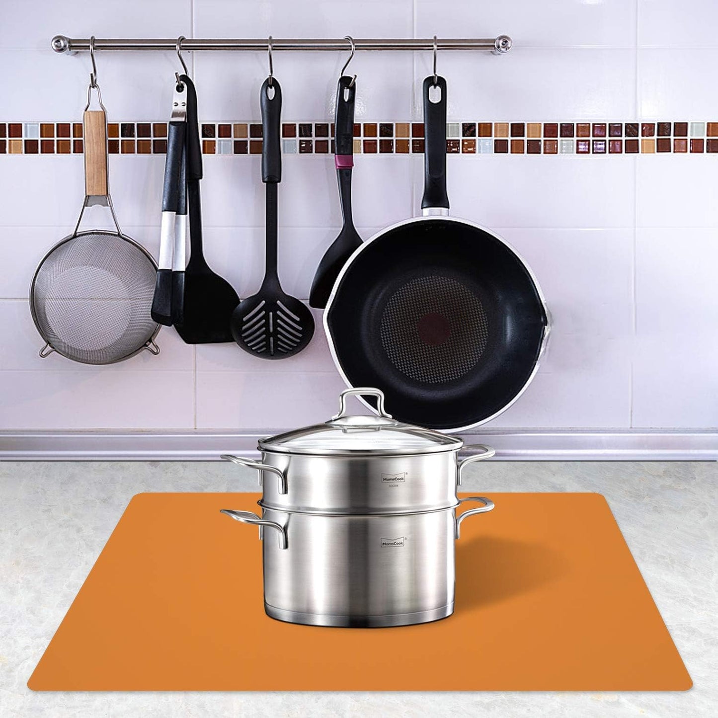 Silicone Placemats, Food-Grade Non-Slip Waterproof, Dining, Stain Resistant, Countertop Protector, Kitchen Counter Mat, Heat Resistant, Baking mat Dishwasher Safe (23.6"×15.7"-2pack, Orange)