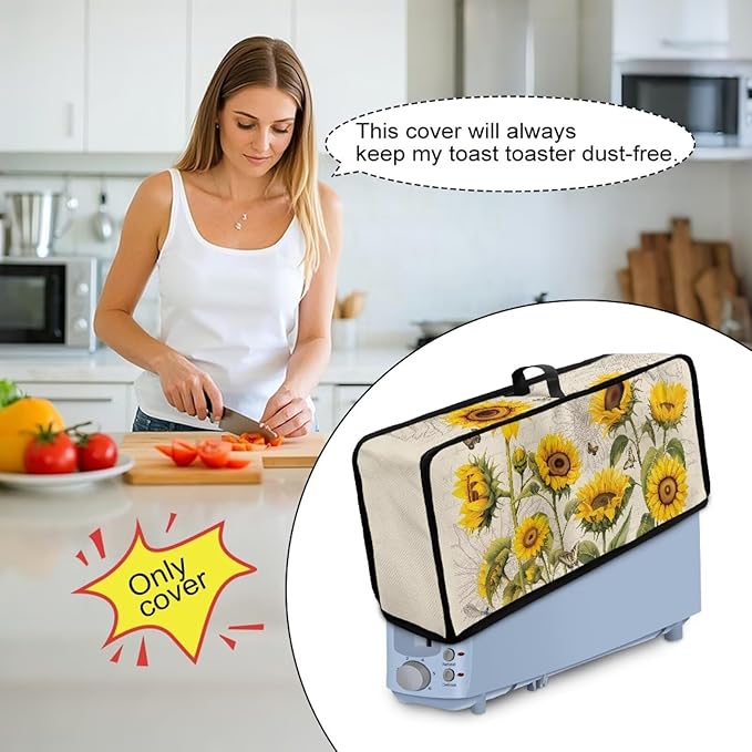 Toaster Cover 2 Slice Sunflower Beige Cover for 2 Slice Slim Toaster, Dustproof Small Appliance Covers Protects from Dust & Spills Kitchen Appliance Protector