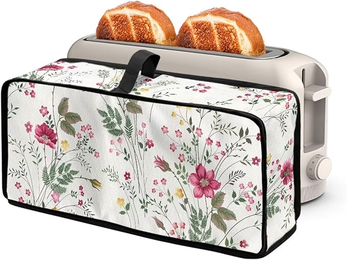 Fresh Floral Toaster Cover 2 Slice Long Slot Slim Toaster Dust Cover, Easy to Fold and Carry, Heat-Resistant Dustproof Protective Covers for Small Appliance