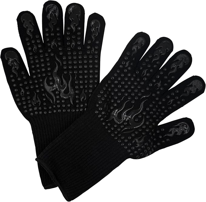 CHETTO C 1472°F Heat Resistant Silicone Non-Slip Oven Gloves for Grilling, Cooking, Baking, Roasting Kitchen Gloves One Pair Comfortable and Safe, Durable, Black