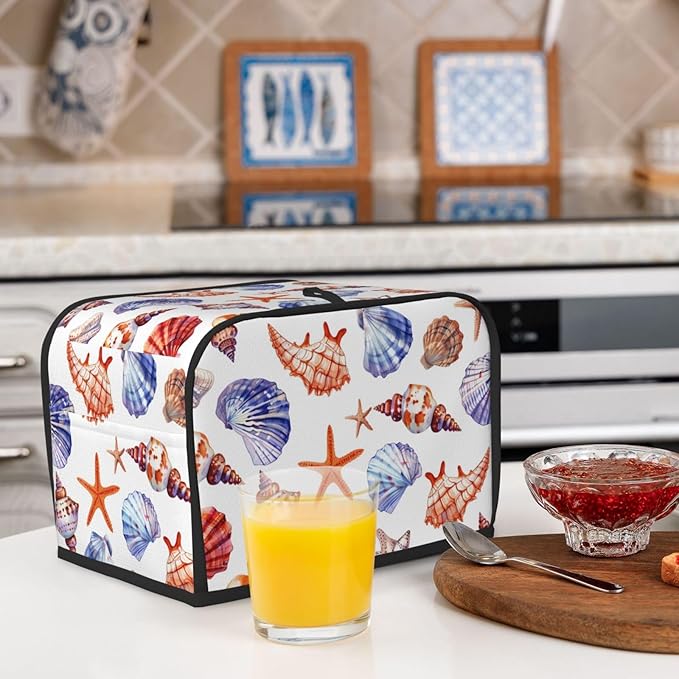 Beach Seashells Toaster Cover 2 Slice, Cute Rural Bread Machine Cover, Washable Dust-Proof Cover for Kitchen Small Appliance Cover,with Top Handle