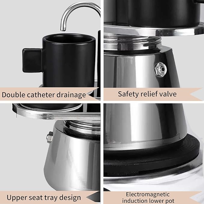 Stainless Steel Moka Pot,2 Cup Stovetop Double Spout Espresso Maker, Easy to operate, Making Coffee Quickly,100ML Moka Pot for Home Outdoor Camping