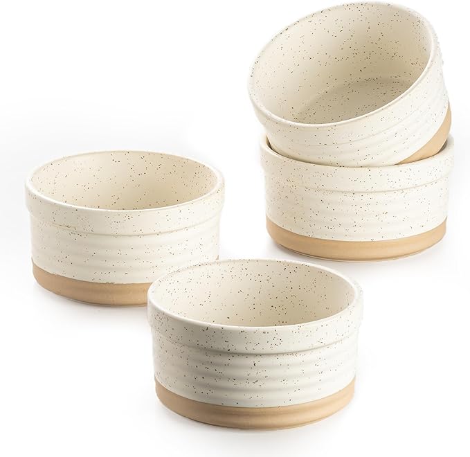 DAFUCERAMIC Ramekins 8 oz Oven Safe, Porcelain Creme Brulee Ramekins Pudding Custard Cups Small Ceramic Souffle Dishes Baking Bowls Set of 4 (Arctic White)