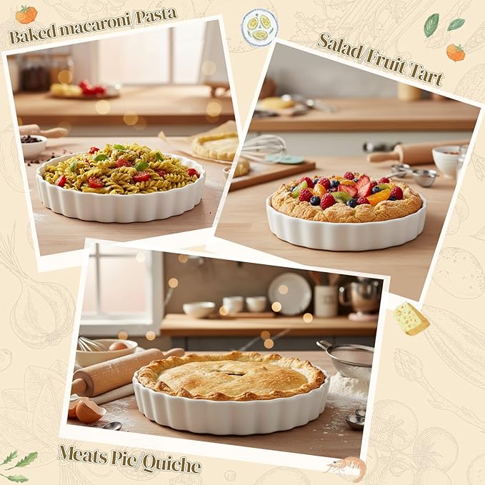 4 Packs Ceramic Pie Pan Set 6/7 /9/11 Deep Pie Plate Round Baking Dish Quiche Baking Dish Bakeware Tart Molds Oven Safe for Serving