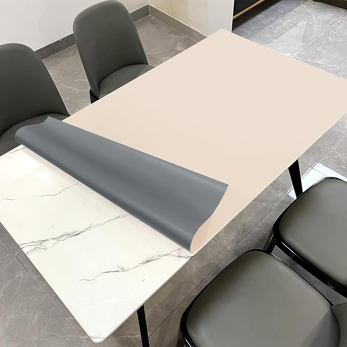 Leather Table Cover,1.8mm Thick,42x66 Inch Table Protector,Table Protector for Dining Room Table,Dining Table Cover,Table Cover Protector(Off White+Light Gray,42x66)