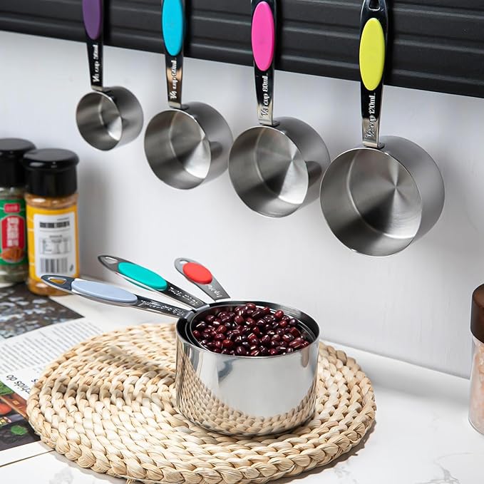 Magnetic Measuring Cups and Spoons Set, 12 Piece Stainless Steel Measuring Cups and Spoons Set, Nesting Kitchen Gadgets with Removable Clasp for Cooking & Baking (Colorful)