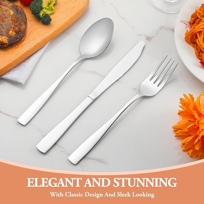 20 Pcs Silverware Set, Stainless Steel Flatware Set for 4, Food-Grade Cutlery Set, Mirror Polished Tableware Eating Utensils Set for Home Kitchen, Include Knife Fork Spoon Set, Dishwasher Safe