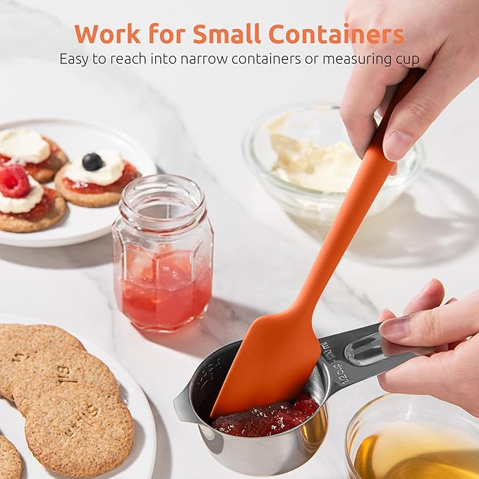 U-Taste Small Mini Silicone Spatula: 9×2inch 600ºF Heat-Resistant Food-Grade Jar Scraper for Kitchen Use, Non-Stick Seamless Flexible Baking Utensil for Mixing, Scraping Jam in Bowl or Cup (Orange)