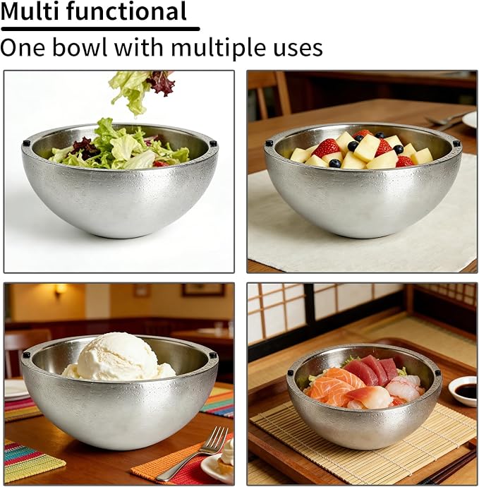 Dip Chiller Bowl 2 Pack- 70 OZ Large Capacity, Frozen Ice Stainless Steel Insulated Party Serving Bowl, Salad Pod for Parties Salsa, Guacamole, Condiments, Sauces, Keeps Food Hot or Cold