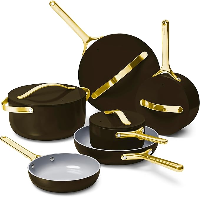 Caraway Deluxe Non-stick Ceramic Cookware Set (16 Piece) Pots, Frying Pans, Lids and Kitchen Storage - PFAS & PFOA Free - Oven Safe Pan Set & Compatible with All Stovetops - Black