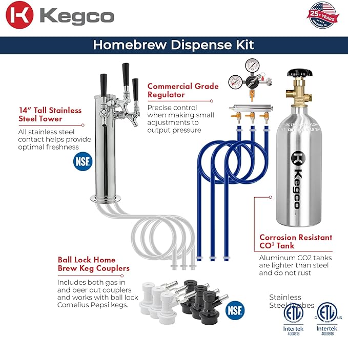 Kegco HBK309S-3 Full-Size Digital Homebrew Kegerator Triple Faucet Ball Lock Keg Dispenser Stainless, Stainless Steel