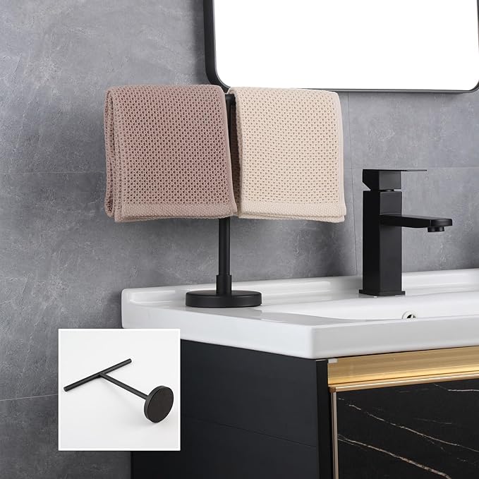 GERZWY Modern Hand Towel Holder Tree Rack Free Standing SUS 304 Stainless Steel Countertop Towel Ring, Matte Black DZY06-BK