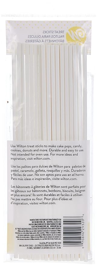 Wilton White Lollipop and Cake Pop Sticks, 8 Inch, 25 Count