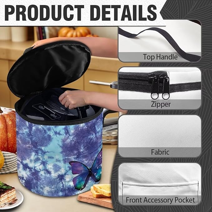 Electric Pressure Cooker Insulation Bag Effective Insulation Pressure Cooker Insulation Bag Enclosed on the Bottom, Butterfly Blue Tie Dye