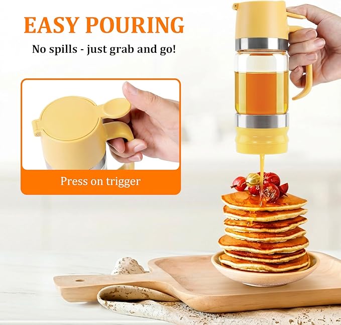 Aelga Glass Honey Dispenser No Drip - 9 OZ Honey Pot Honey Jar with Handle - Maple Syrup Dispenser