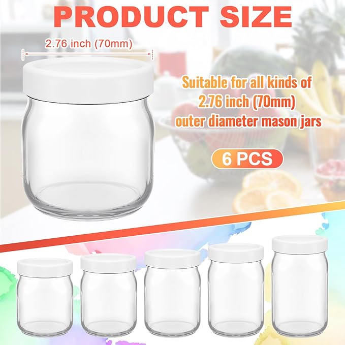 Teenyyou 6 Pcs Silicone Lids Mason Jar Lids Thickened Leak Proof Lid for 70mm Mouth Mason Jars, Reusable Large Canning Jar Caps(White)