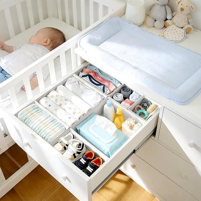 DIMJ Drawer Organizer Clothes 28 Pack - Foldable Baby Organizers and Storage & Closet Organizers for Bedroom, Closet - Nursery Organization Dresser Dividers for underwear, Sock,Bra, Belt, Tie,White