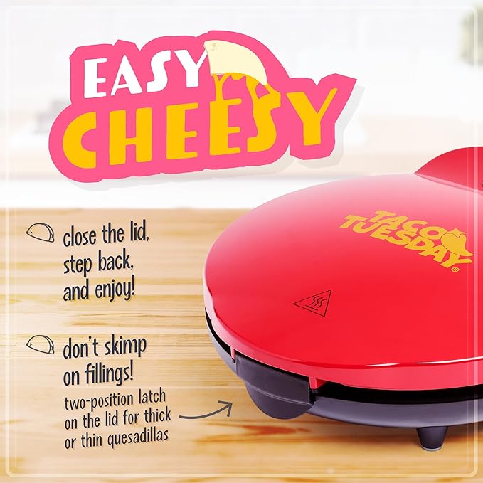 Taco Tuesday Deluxe 10-inch 6-Wedge Electric Quesadilla Maker with Extra Stuffing Latch, Red