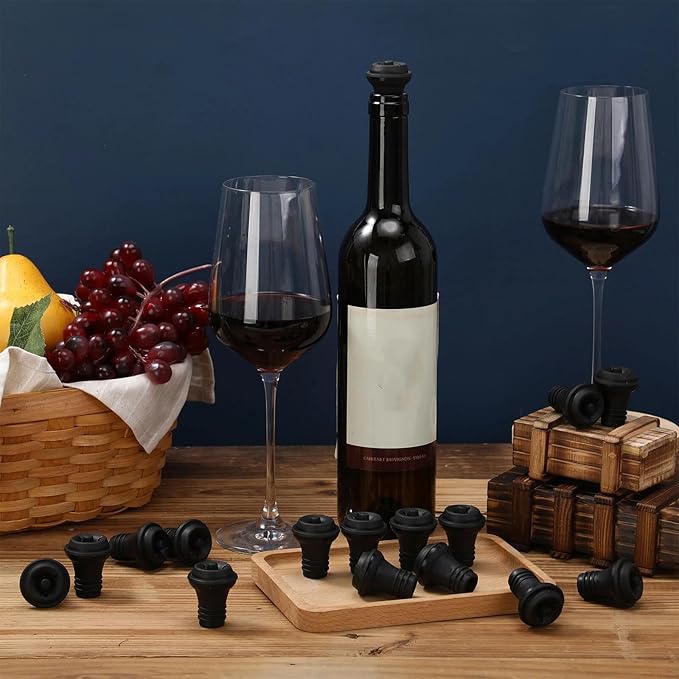Honoson 72 Pieces Wine Stopper Silicone Resealable Pump Vacuum Saver Practical for Kitchen Supplies Bottle Tools (Black)