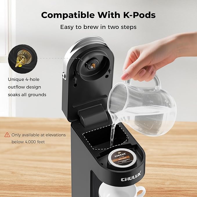 CHULUX Slim Single Serve Coffee Maker for K Cup Pod, Compact Portable Coffee Machine for Dorm, RV, Office and Travel, Matte Black