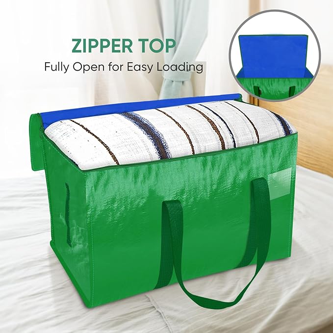 BALEINE 8-Pack Oversized Moving Bags with Reinforced Handles, Heavy-Duty Storage Tote for Clothes, Moving Supplies (Light Green, 8-Pack)