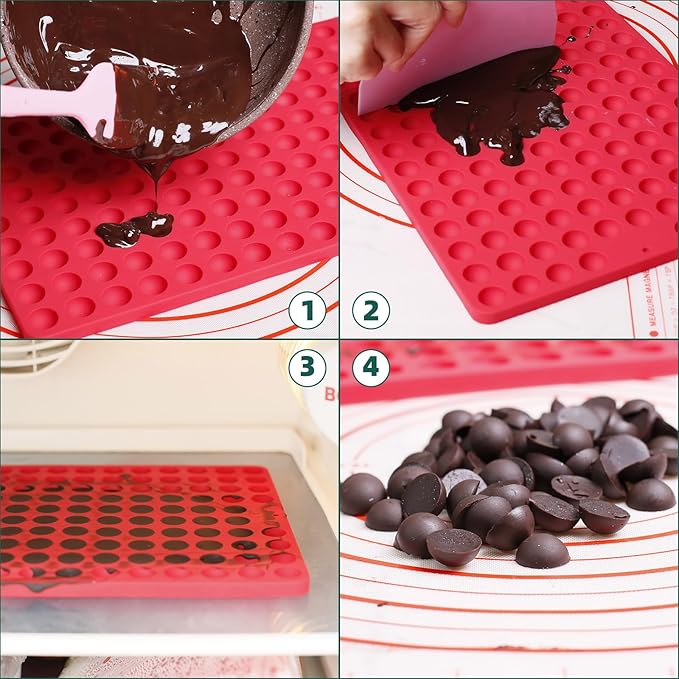 Mini Round Silicone Molds, 148 Cavities Semi Sphere Chocolate Candy Mold for Baking and Freezing Chocolate Chip/Gumdrop/Cookie/Dog Treat/Cake Decor/Fruit Snack (with a Scraper)