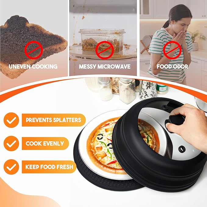 5 Pcs 10.8 Inch Microwave Splatter Cover Collapsible Microwave Cover for Food with Silicone Round Kitchen Mat and Silicone Grip Handle Set for Prevents Splatters & Ensures Even Heating